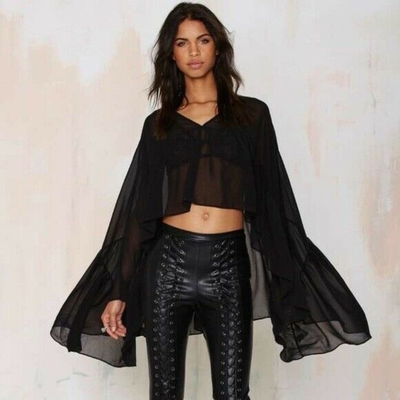 Nasty Gal Tops - Nasty Gal Sheer Chiffon V Neck Bell Sleeve Top